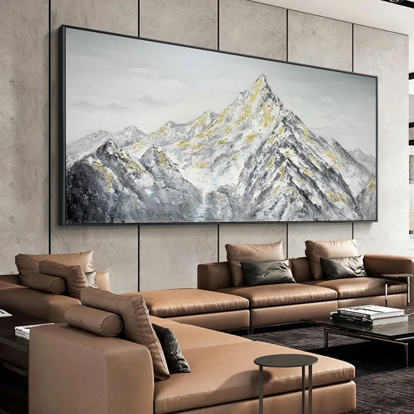 

Alpine Landscape Oil Painting with Gold Oil Paintings on Canvas, Handmade Modern Wall Art, Picture for Office, Bar, Home Decor