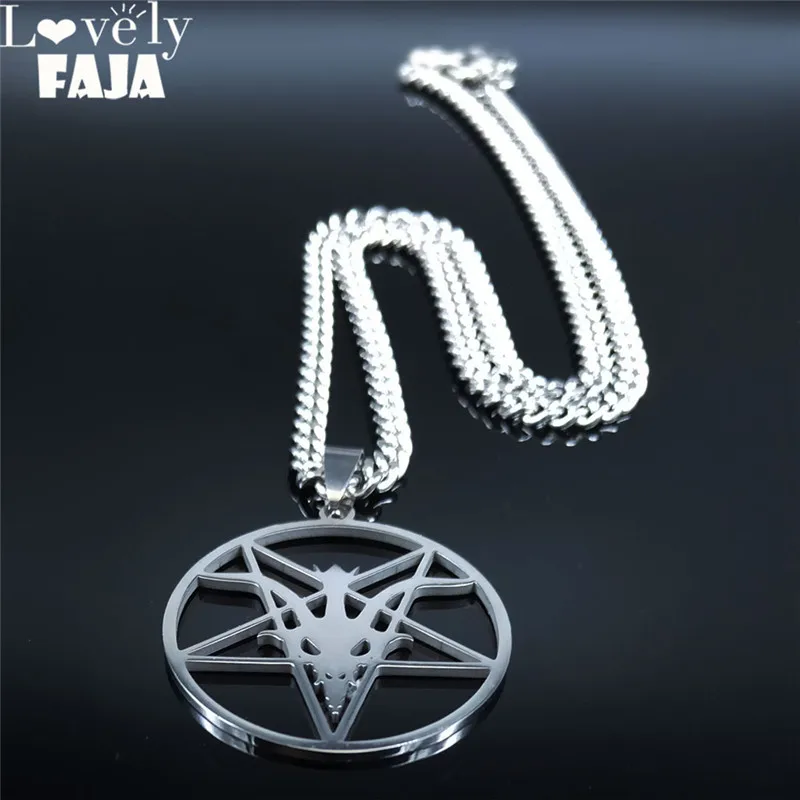 

Satan Stainless Steel Goat Head Necklace Pendant patch with the logo of Satan Pin Baphomet statue Sigil Of Lucifer N1023S03