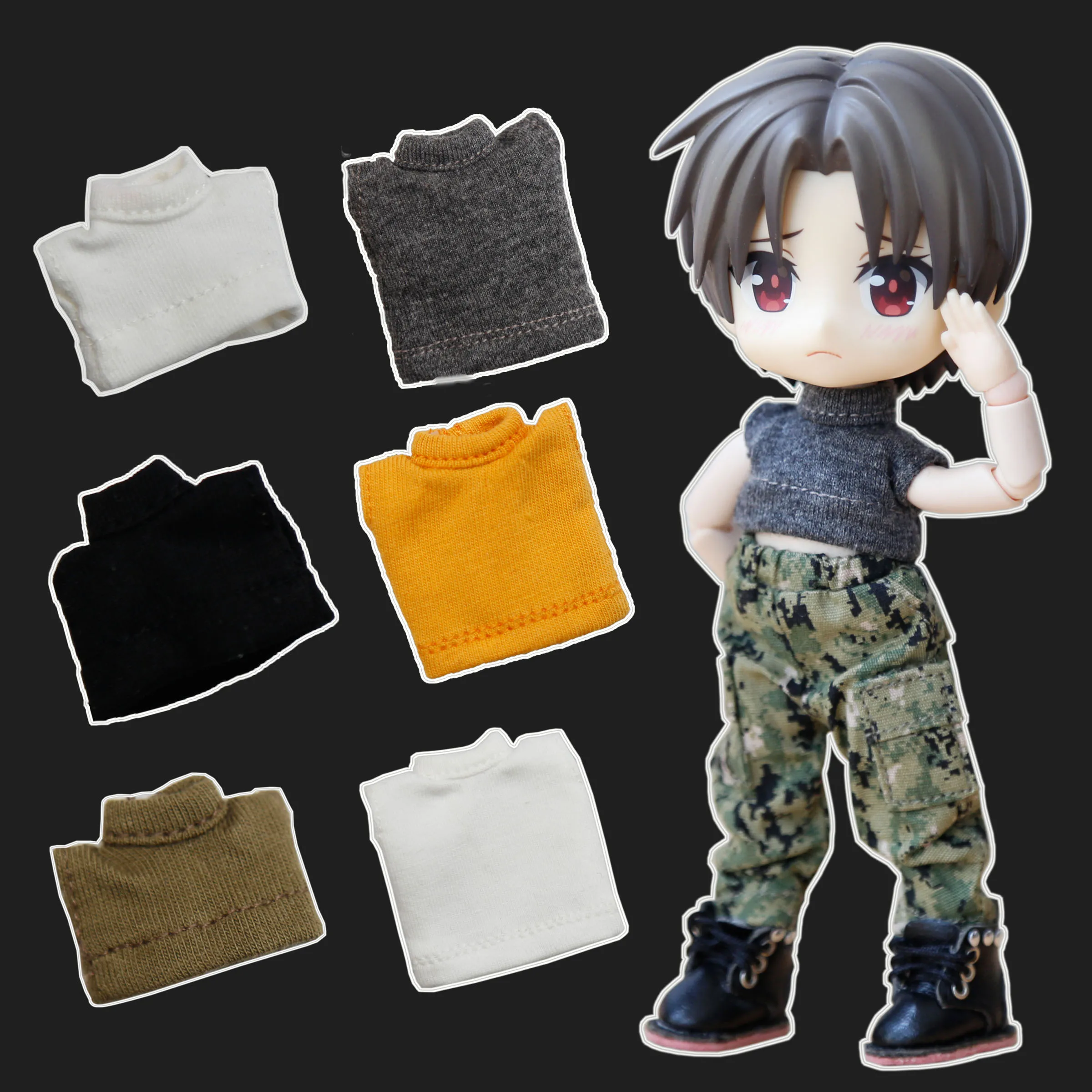 ob11 baby clothes high collar vest bottoming T-shirt Fit for GSC clay, YMY, DDF, body9 body, 1/12bjd doll accessories clothes