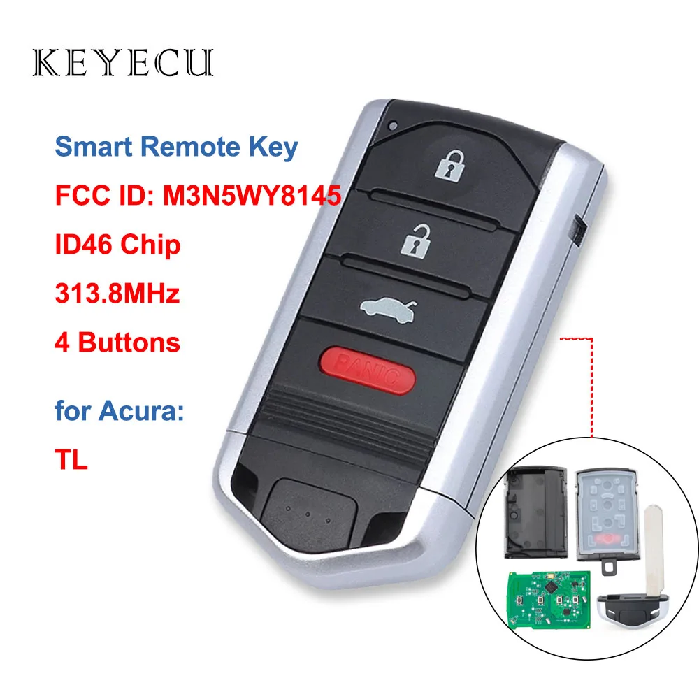 

Keyecu Smart Remote Control Car Key Fob 4 Buttons 313.8MHz ID46 Chip for Acura TL 2009 2010 2011 2012 2013 2014 M3N5WY8145