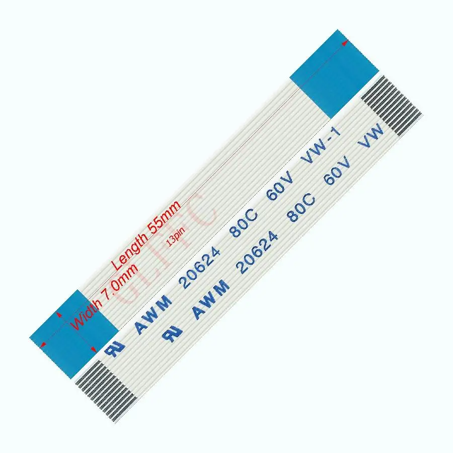 13pin 0.5pitch 55mm-2000mm A-type Flexible Flat Cable FFC awm 20624 ROHS for TTL LCD DVD Computer