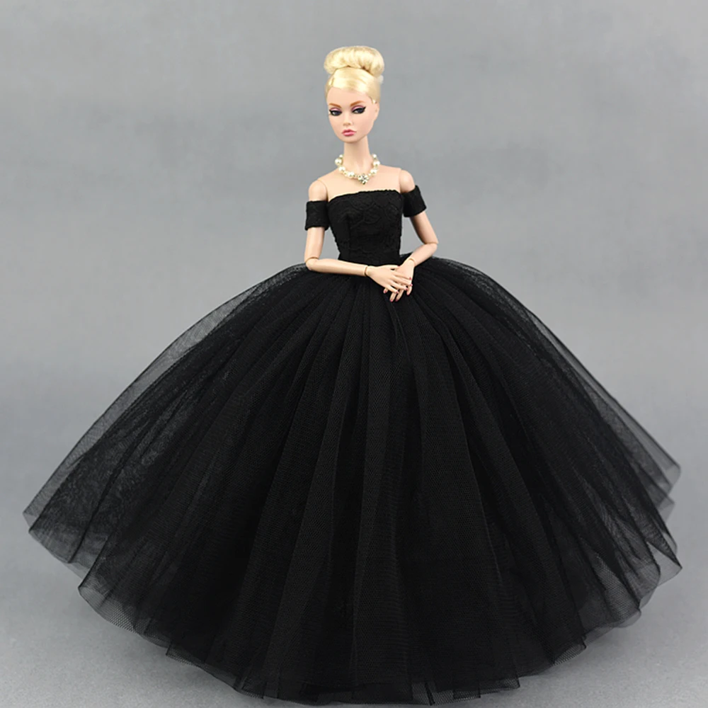 

1 Pcs Black Princess Sleeves Doll Wedding Dress Evening Party Wears Lace Dress For BJD Doll 1/6 Doll Clothes Dolls Accessories