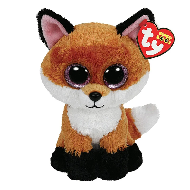 15CM Ty Beanie Glitter Big Purple Eyes Black Foot Fox Cute Soft Slick Animal Doll Toy Boys Girls Birthday Christmas Gift