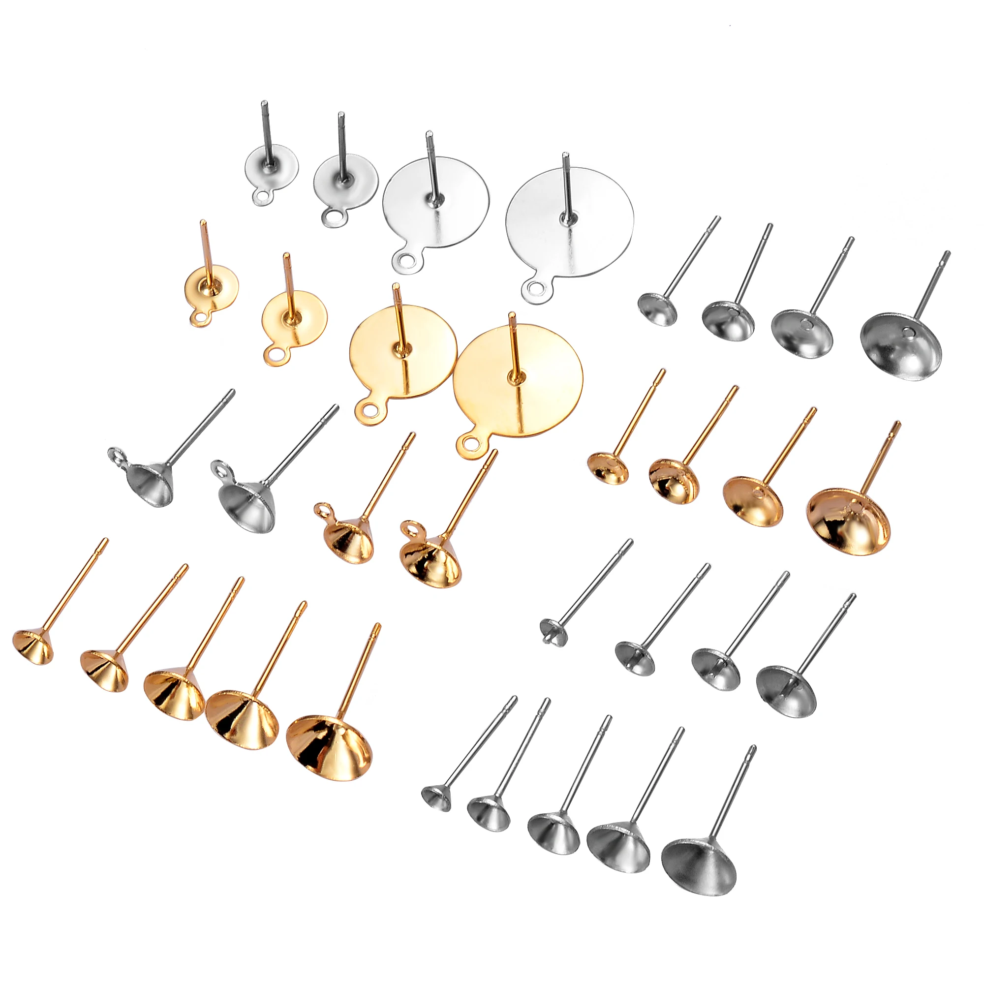 

50pcs/lot Stainless Steel Various Blank Post Earring Studs Base Pins Jewelry Findings Ear Back For DIY Making,Hypoallergenic