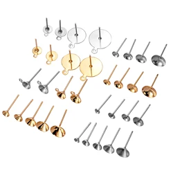 50pcs/lot Stainless Steel Various Blank Post Earring Studs Base Pins Jewelry Findings Ear Back For DIY Making,Hypoallergenic