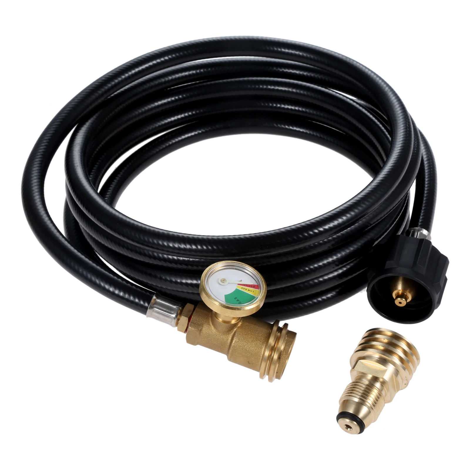 12 Feet Propane Tank Adapter Extension Hose with Gauge Tank Adapter Converts POL LP Tank to QCC1 / Type1 Hose for RV Stove