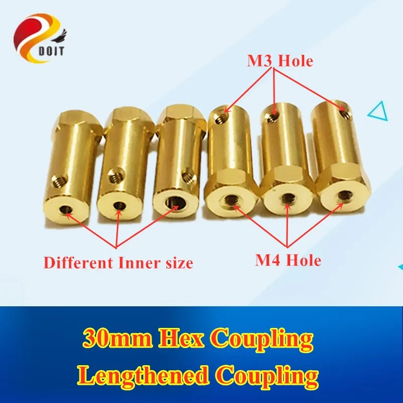 2pcs Hex Coupling/ Coupler /Hexagon Connector Copper Product /Length 30mm 6 mm,5mm,4 mm,3mm/Wheel,Motor Part for Smart Car,Robot