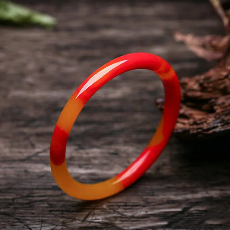 

Xinjiang Gobi Gold Silk Jade Chicken Blood Stone Jade Bracelet Floating Yellow Red Women's Thin Bracelet