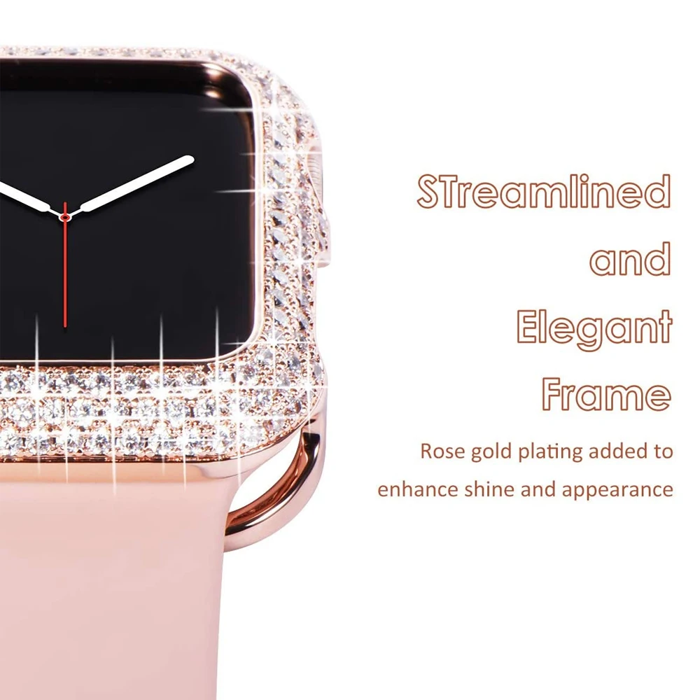 Bling Protective Cover Case for Apple Watch iWatch Series 7/SE/6 41mm 45mm 40mm 44mm for Women Material Copper Shiny Rhinestone