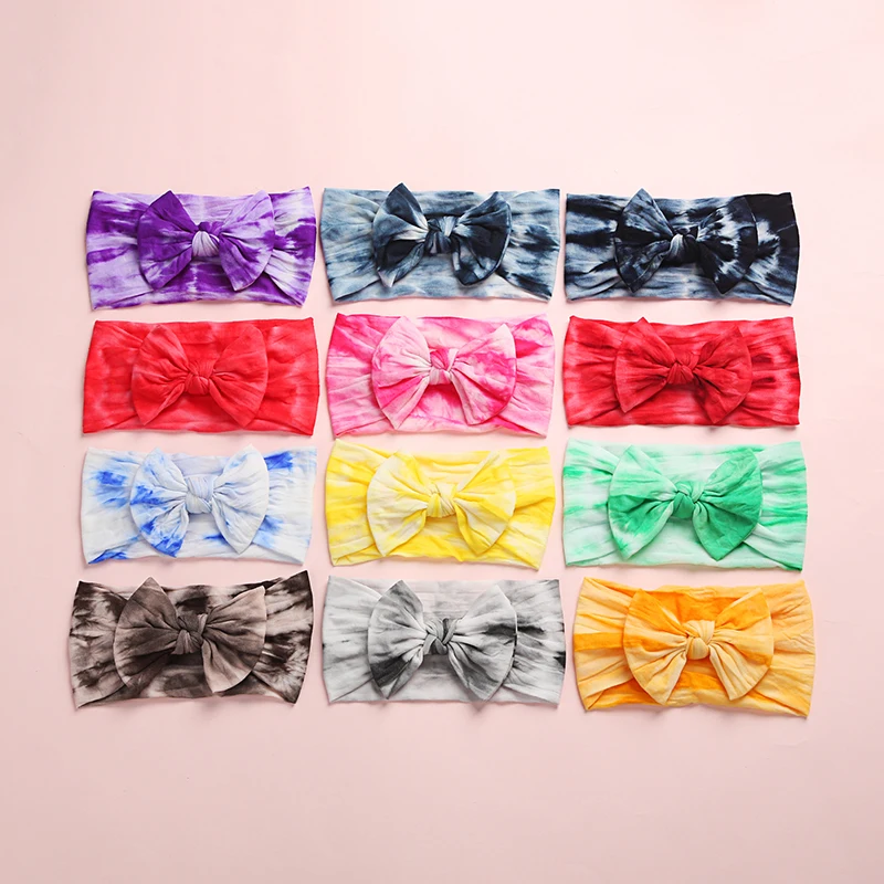 

Bulk 24pc/lot 2020 New Tie Dye Prints Nylon Baby Headbands,Tie Dye Hair Bows Nylon Headband Turban,Kids Girls Hair Accessories