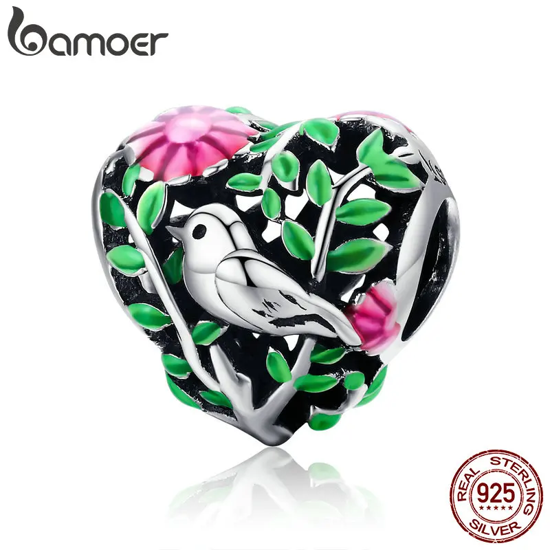 

Летняя коллекция BAMOER, 100% Стерлинговое Серебро 925 пробы, птица в лесу, бусины, подходят для женщин, браслет, ожерелья, ювелирные изделия, подарок SCC647