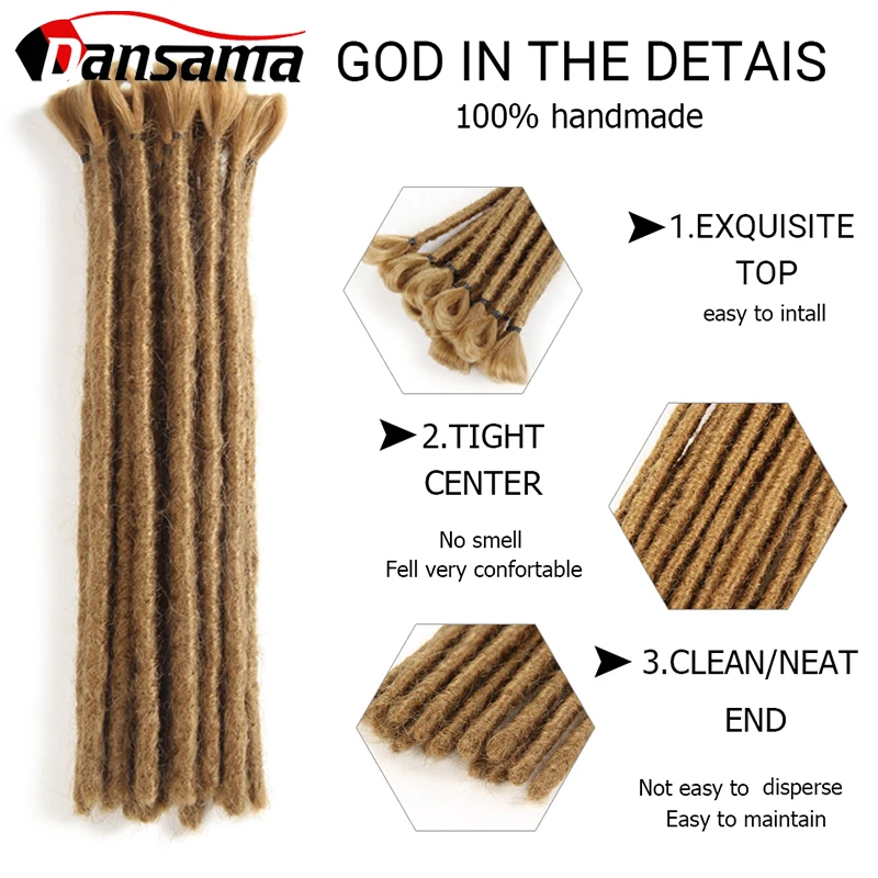 Dansama Synthetic Handmade Dreadlocks Extensions 6/12 Inch Dreadloks For Hip-Hop Braids Hippie Crochet Braiding Hair Extensions