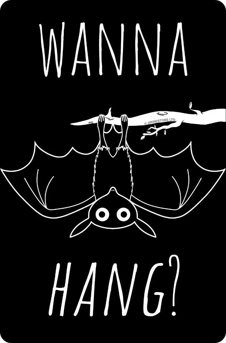 

Small Cute Bat Wanna Hang Black Retro Wall Home Bar Pub Vintage Cafe Decor, 8x12 Inch