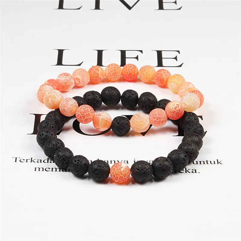 Conjunto de pulsera para hombre y mujer, brazalete de Yoga con cuentas de ojo de Tigre, piedra de Lava Natural, color blanco y negro, cuerda