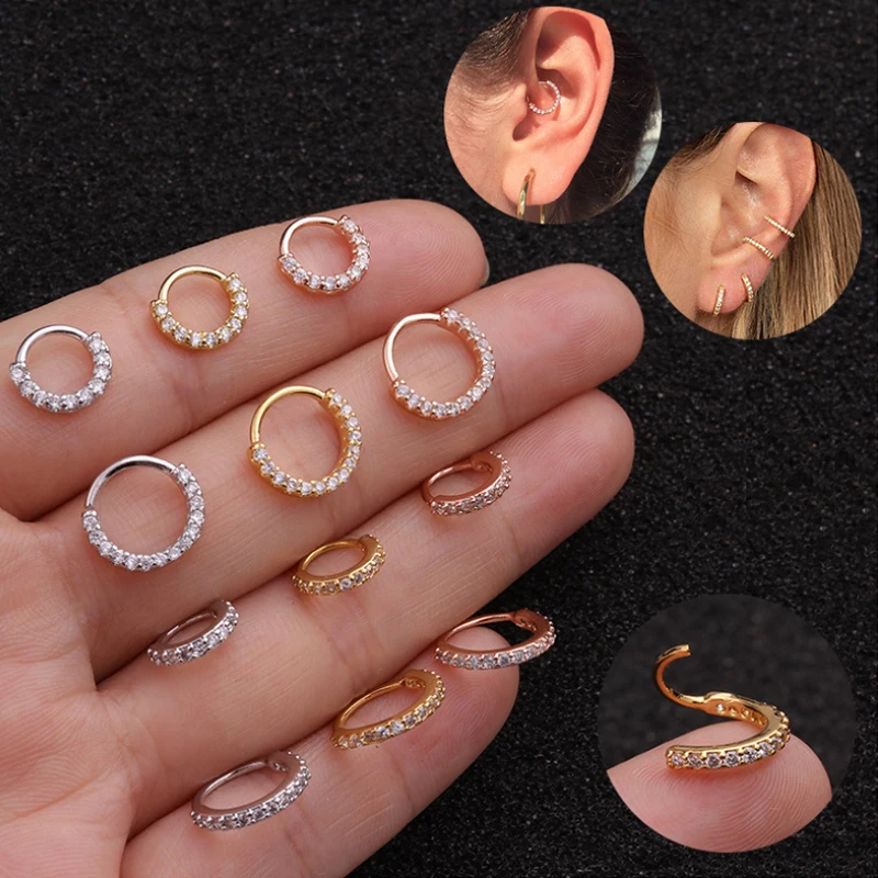 

1PC Punk Gold Silver Color Zircon Cz Nose Hoop Helix Cartilage Earring Daith Snug Rook Tragus Ring Ear Piercing Body Jewelry