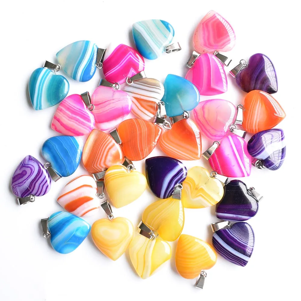 Wholesale 30pcs/lot fashion good quality natural stripe onyx heart shape charms pendants for jewelry making 20mm free shipping