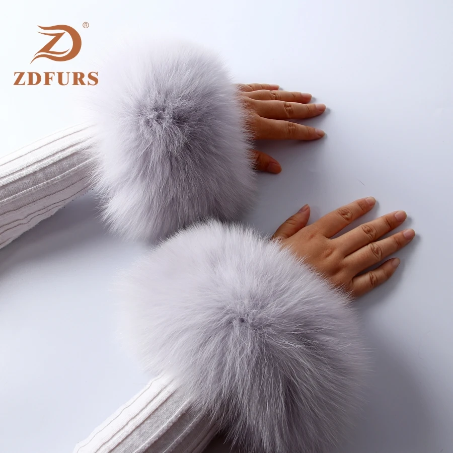 ZDFURS * High Quality Fox fur Cuffs Hot Sale Wrist Warmer Genuine Fox Fur Cuff Arm Warmer Lady Bracelet Real Fur Wristband Glove