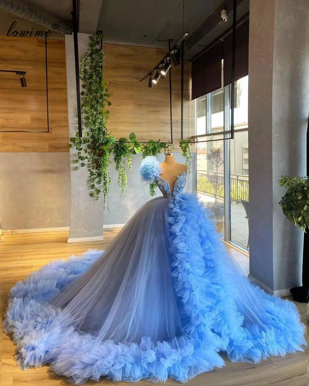 Princess Light Blue Celebrity Dresses Long Beads Award Ceremony Evening Dresses For Women Special Occasion Formal Gowns Vestidos