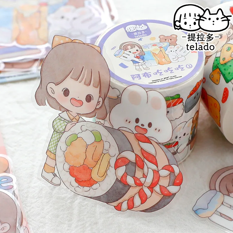 30pcs Kawaii Stationery Stickers Cartoon Girl Eat Food Junk Journal Diary Planner Decorative Mobile Sticker Scrapbooking