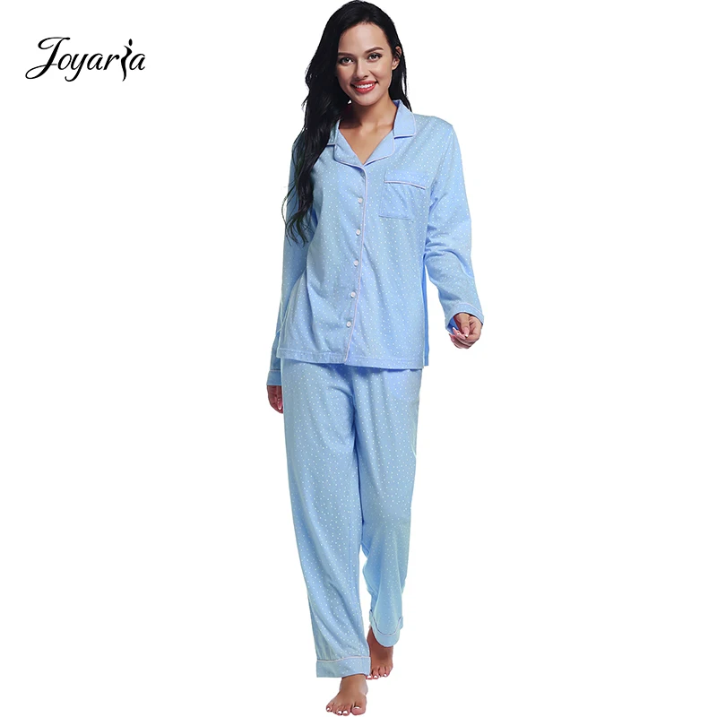 Joyaria 100% Cotton Pajamas Women Long Sleeve Pjs Sets Sleepwear with Pocket Pyjama tops and Bottoms Button Down Pijamas Women