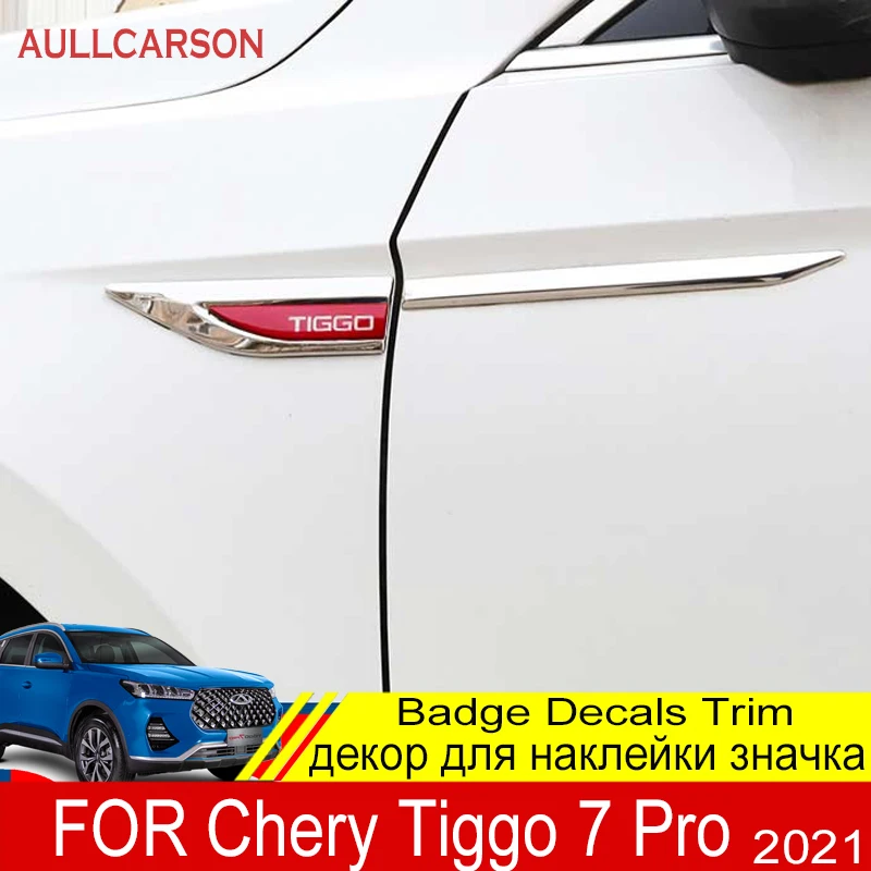 6PCS Stainless Car Side Fender Knife Stickers Emblem Badge Decals Trim Styling Rline For Chery Tiggo 7 Pro 2023 2022 2021 2020
