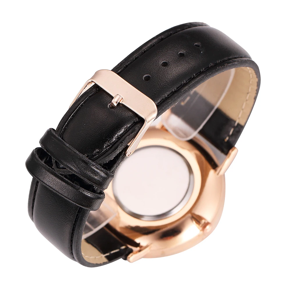 Zegarek – montre analogique à cadran rond pour hommes et femmes, bracelet en Faux cuir à Quartz, nouvelle mode Sport inoxydable