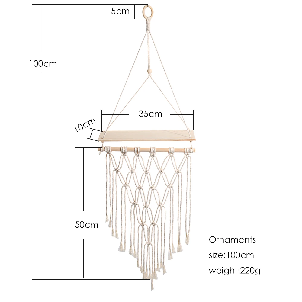 Macrame Wand Hängen Regal Boho Wohnkultur Regale Auf Wand Holz Dekoration für Schlafzimmer Wohnzimmer Kindergarten Christamas Geschenk – Detail 13