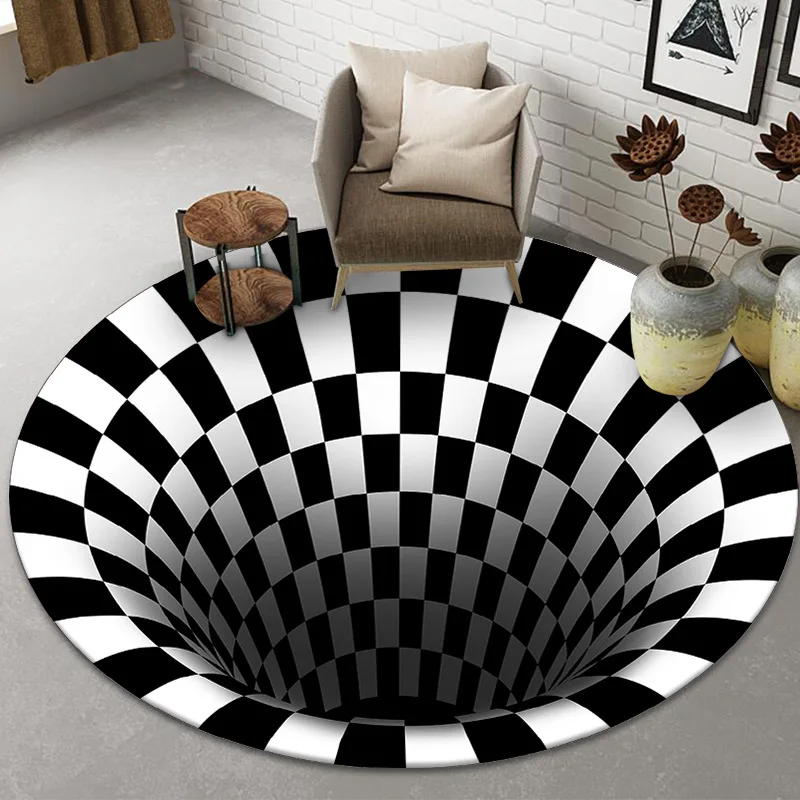 Round Carpet 3D Print Area Clown Optical Illusion Rug Floor Pad Non-Slip Doormat For Living Room Bedroom Geometric Rug Home Deco