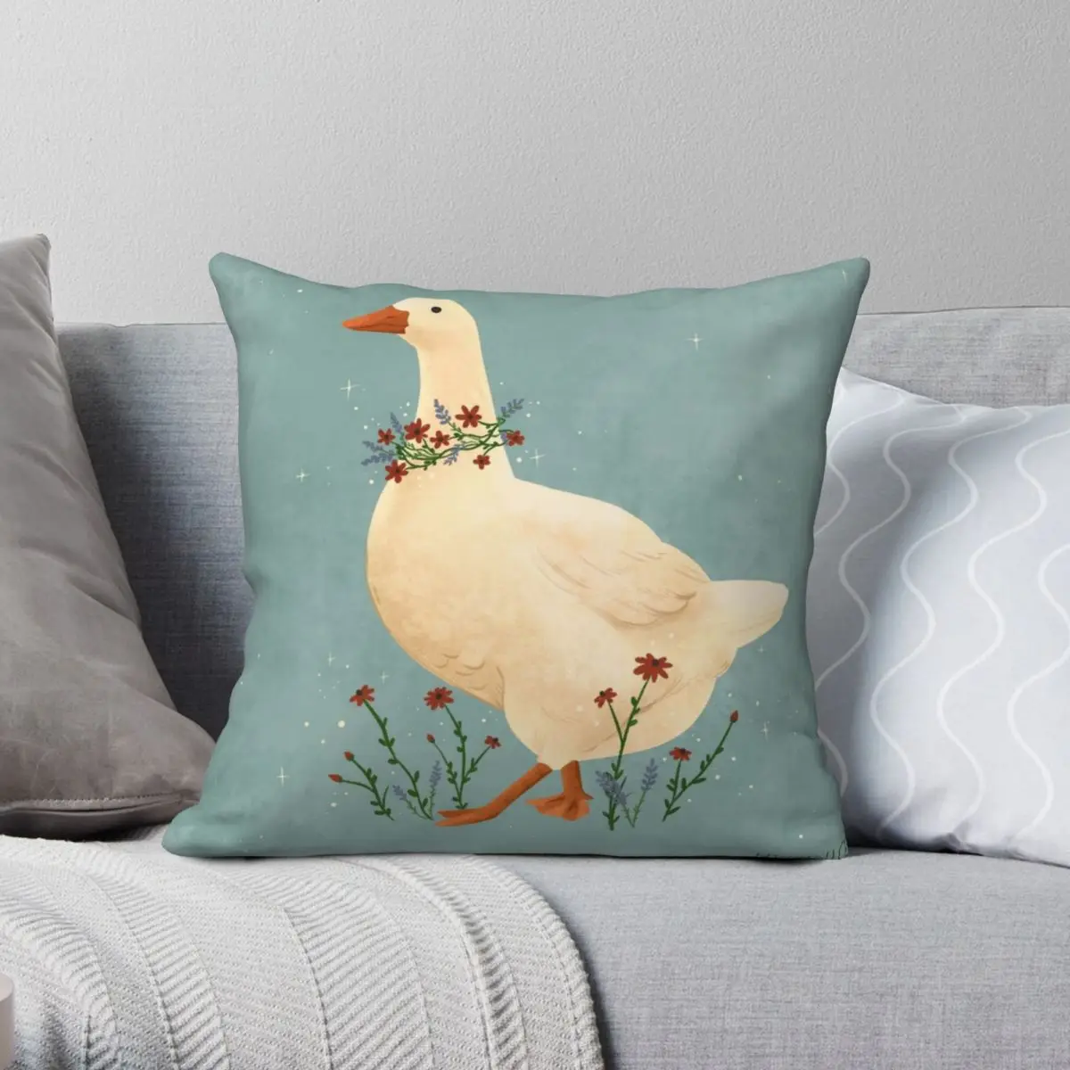 

A Goose On A Stroll Square Pillowcase Polyester Linen Velvet Creative Zip Decor Sofa Seater Cushion Cover