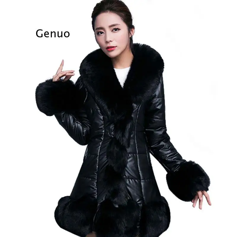 Woman Jacket Long Section of The Winter Faux Fur Coat Fox Fur Pu Leather Female Mink Coat Leather Grass Women Long Coat