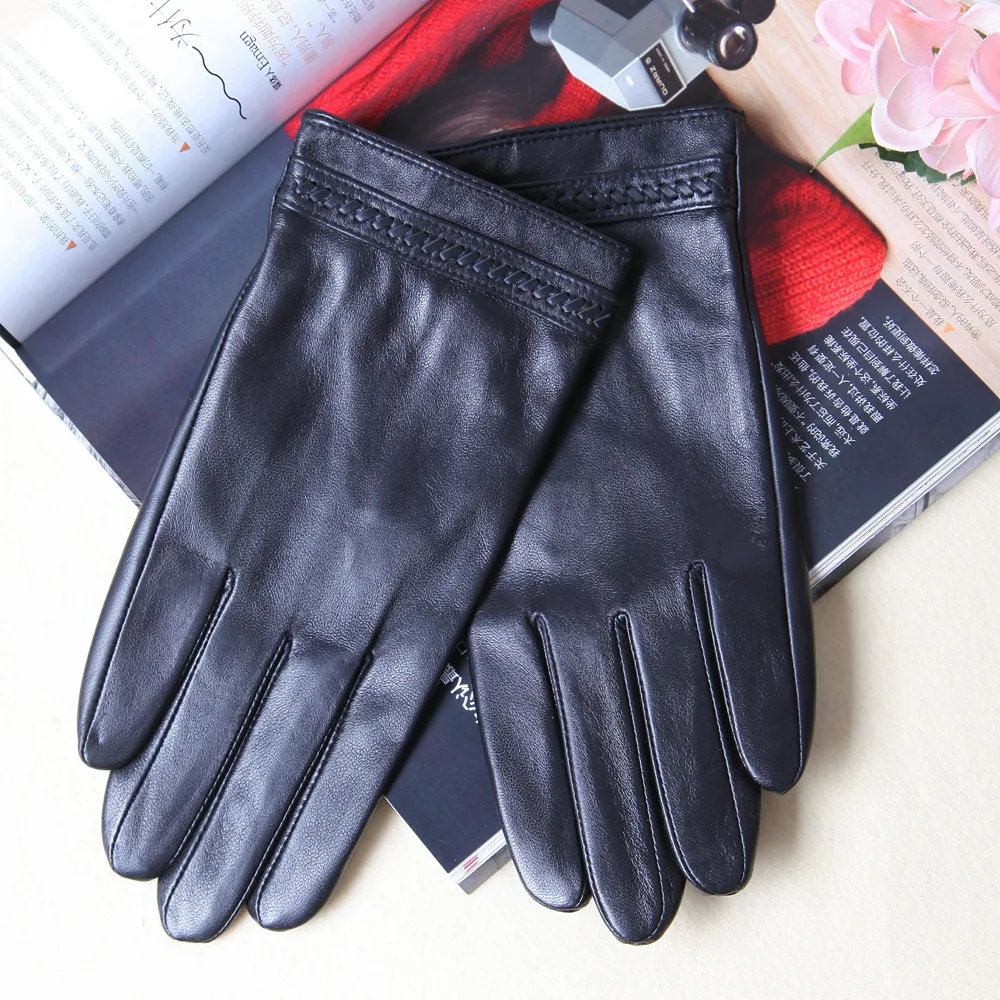 

Leather Gloves Male Winter Plushed Lined Thicken Sheepskin Gloves Thermal Touchscreen Real Leather Men Gloves M048NC2