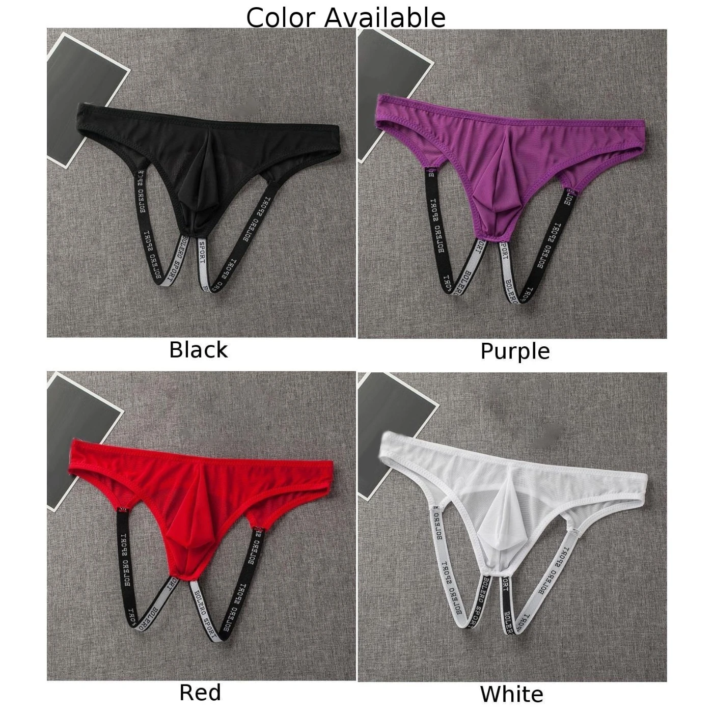 Men Jockstrap Mesh Breathable Underwear Crotch Bulge Pouch Thong Briefs Hollow Out Exposed Butt Bikini Underpants Erotic Panties