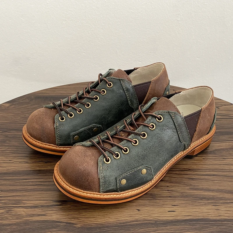 

Brand New Vintage British Round Toe Men Boots Handmade Quality Casual Ankle Boots Luxury Tooling Motorcycle Boots Cow Leather