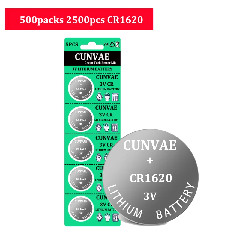 

2500pcs CR1620 BR1620 3V Button Coin Cell Battery For Watch Car Remote Key cr 1620 ECR1620 GPCR1620 3v Lithium Battery