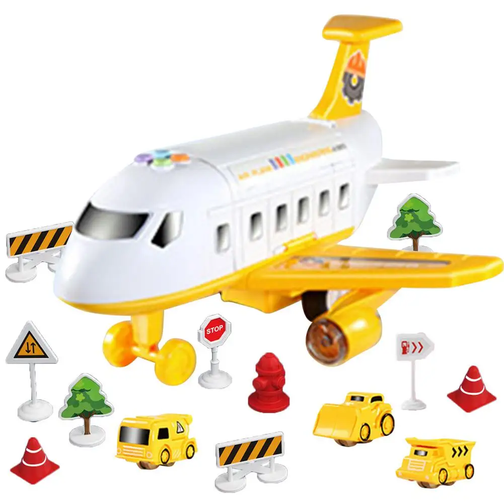 Avión de juguete para niños, juego de aviones de juguete con luces y sonidos, Avión de juguete de transporte, avión de carga con motor de coches de construcción