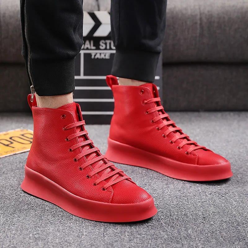 Ankle Boots Men Red Black White Casual Shoes Genuine Leather Luxury Personalized Original Design Boots zapatillas de hombre