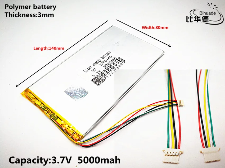 5P2.0 Tốt Lượng Cao 2 Chiếc Máy Tính Bảng Pin 3.7V 5000 MAh 3080140 Polymer Lithium Ion/Pin Li-ion Cho máy Tính Bảng Pin