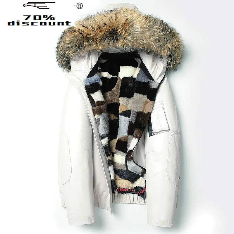 

Winter Real Fur Coat Men Genuine Leather Jacket Mink Fur Liner White Cowhide Mens Fur Parka Cow Leather Jackets 4938