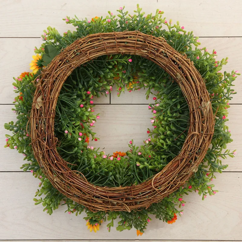 45CM Artificial Sun Flower Garland Door Hanging Rattan Circle Plastic Thanksgiving Milan Wreath Home Christmas Decoation Plants