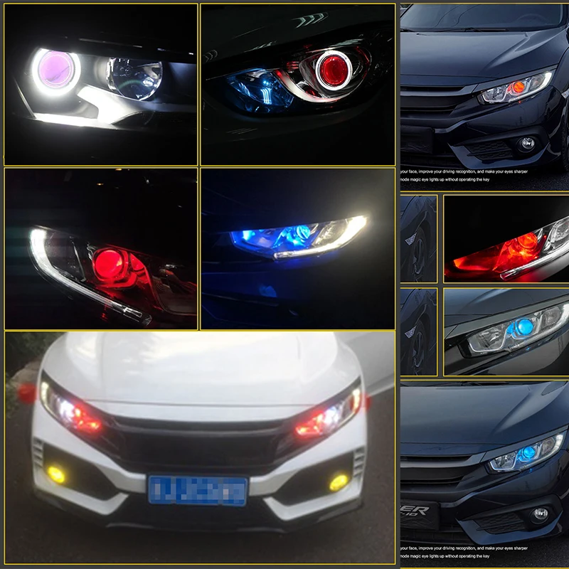 2PCS Car Devil Eyes Demon Eyes Projector Headlight lens 2.5-3.0 Inch 3528 15SMD LED Headlights DRL DC12V Evil eye White Red
