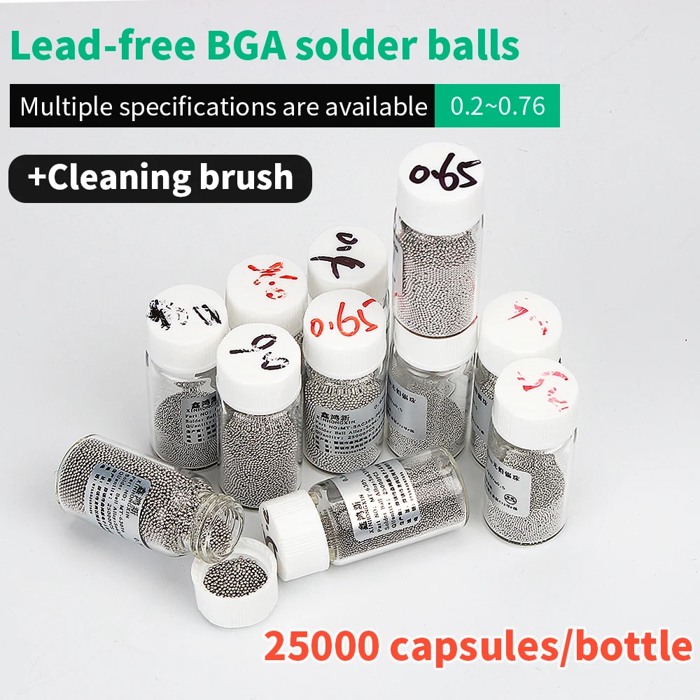 LUXIANZI 25K/bottle BGA Reballing Balls Leaded 0.2-0.76mm For BGA IC Stencils Rework Repair Tools Stencils Free-Lead Solder Ball