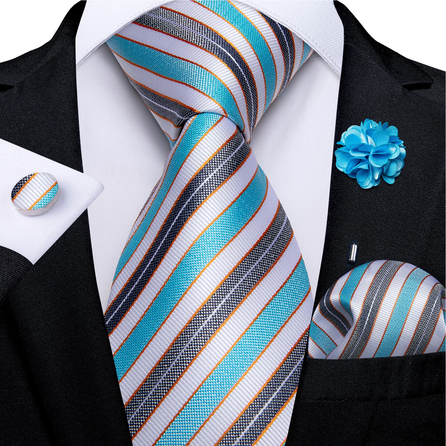 Floral Pink Ties For Men Wedding Party Man Tie Handkerchief Brooch Cufflinks Set Men Accessories Gravata