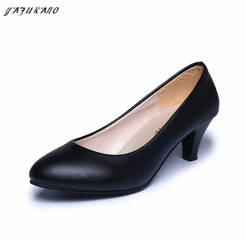 Women Leather Mid Heel Pumps 2024 New High Quality Shoes Classic Black High Heels Shoes for Office Ladies Shoes