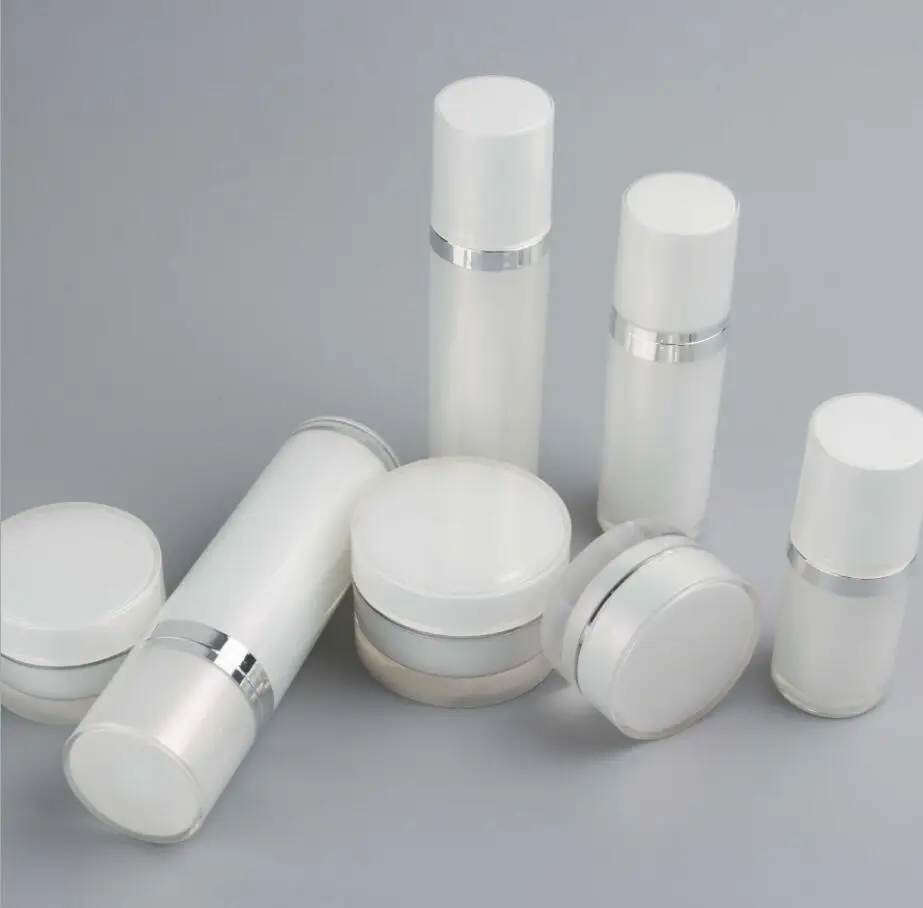 60 ml perlweißes Acryl gerade runde Form Lotionspresse Pumpe Plastikflasche Lotionsemulsion Serum Grundierung Hautverpackung