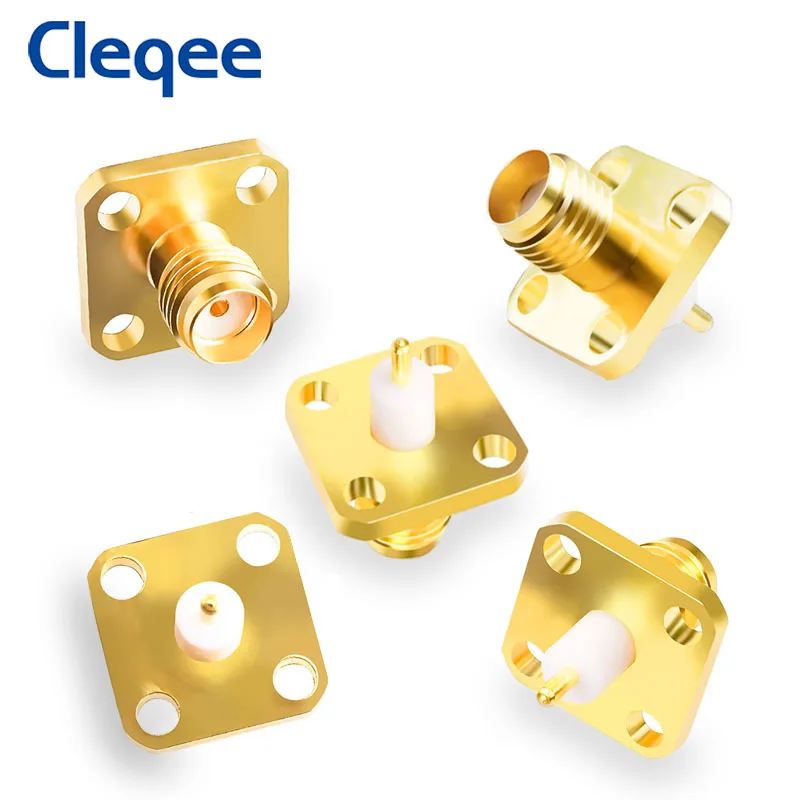 Cleqee 10PCS SMA หญิง Jack แผง Mount RF Coax Connector หน้าแปลน Solder ทองชุบทองแดงสีขาว Insulted terminal
