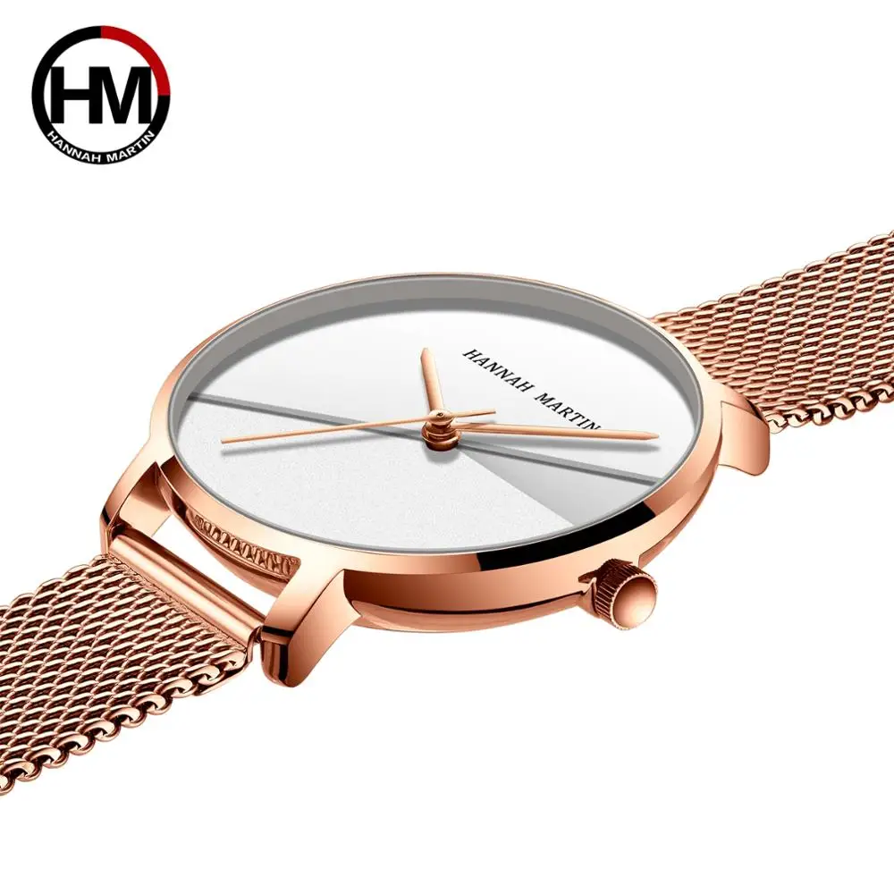 1 Set Bracelet & watch  Japan Quartz Lady Stainless Steel Mesh Double Surface Dial Gradient Rose Gold 30m Waterproof Women Watch