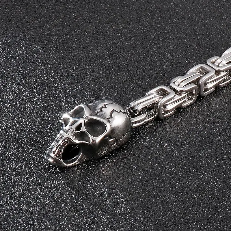 Gothic Skull Head Byzantine Chain Bracelet for Men Silver Color Exquisite Biker Fashion Jewelry