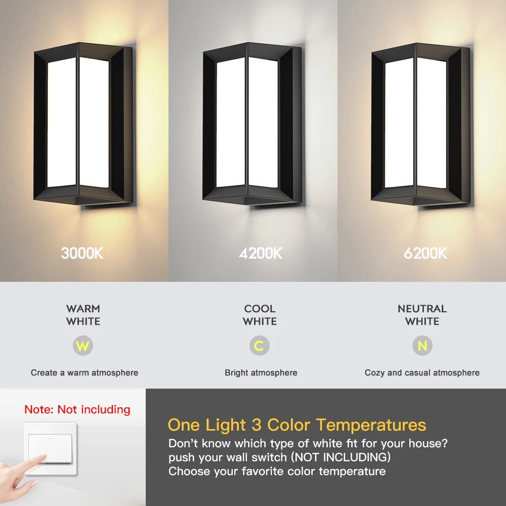 24W Outside Ip65 Outdoor Wall Light 3 Light Colors Changeable With Memory Porch Lights Aluminum Garden Led Outdoor Wall  Sconce