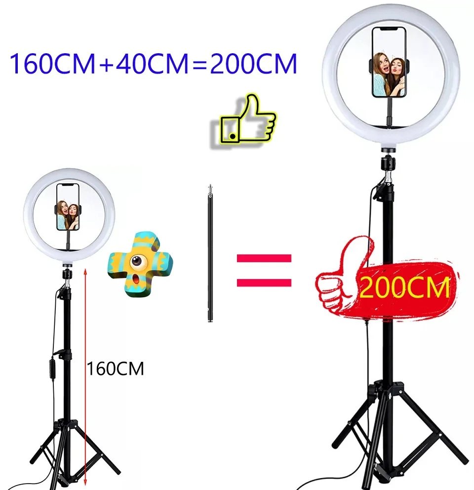 RGB Color Soft Ring Light Photography Lighting Selfie RingLight Circle Lamp With Desk Long Arm Tablet Tripod Phone Holder Stand