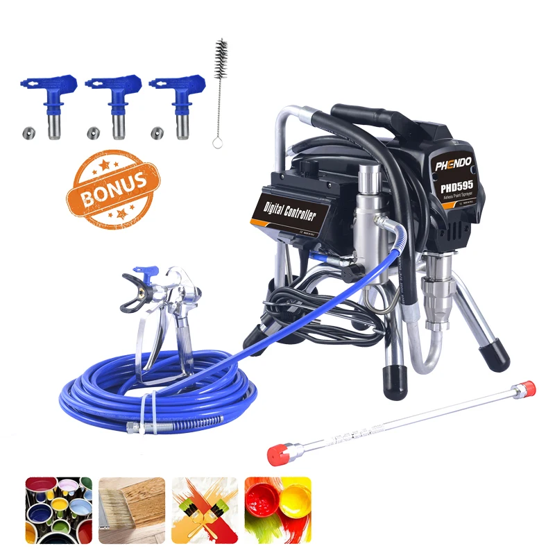 PHENDO Professional Electric Airless Paint Sprayer 595 Painting Machine Tool 2200W 2.5L Sprayer Suit for Indoor Fence Spraying